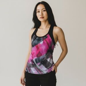 KOS USA Multi Color Print Criss-Cross Twist Back Active Workout Top
